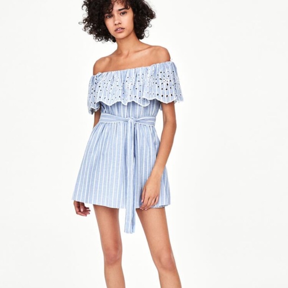 zara striped off the shoulder dress